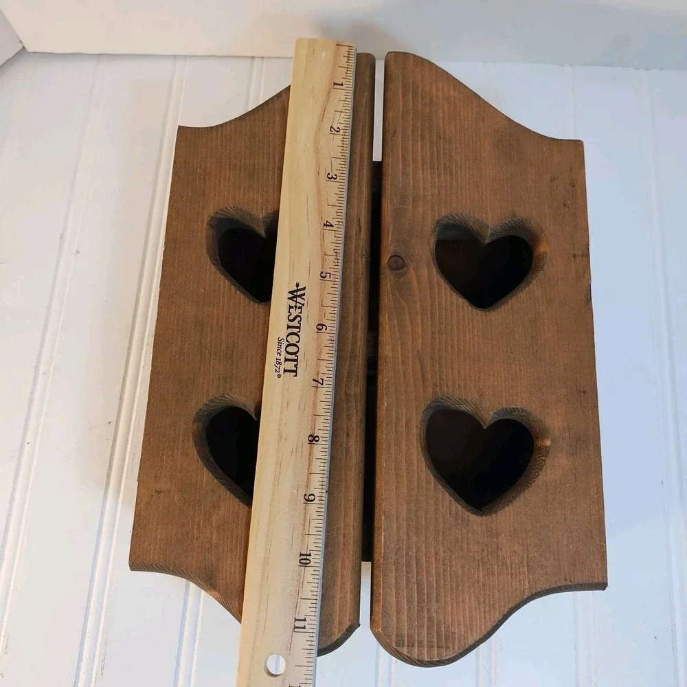 Vintage Heart Cut Out Wood Wall Cabinet Shelf Curio Spice 4 Hidden Pegs Cottage